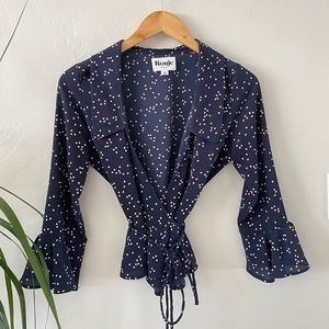 Rouje Yves Navy Polka Dot Wrap Blouse